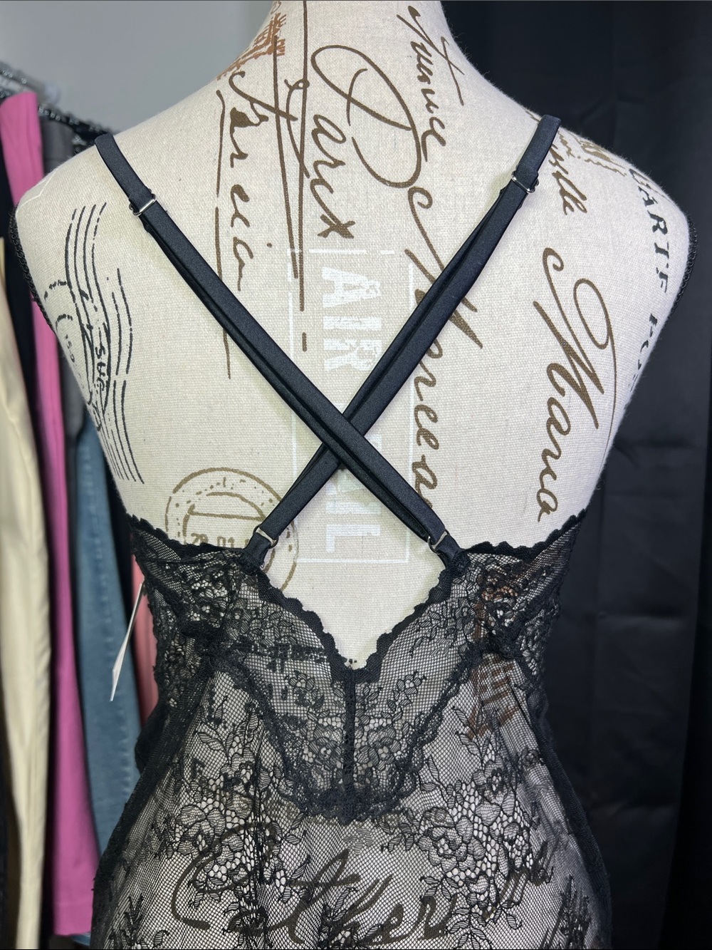 Auden Black Sheer Lace Chemise with Script Overlay - Picture 5 of 6